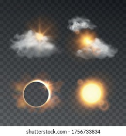 Vektorset realistischer Sonnensymbole - Wettervorhersagen 