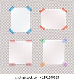 Vector Set of Realistic Taped Paper Pieces, Blank Notes.