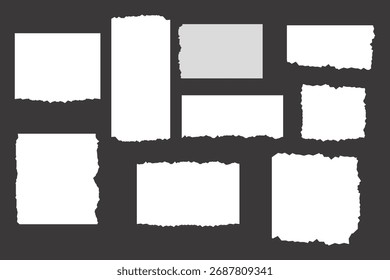 Vector set of Realistic Torn Paper fragments with rough edges. Collection of ripped paper pieces. Element for collage effects, scrapbooking, design projects, note