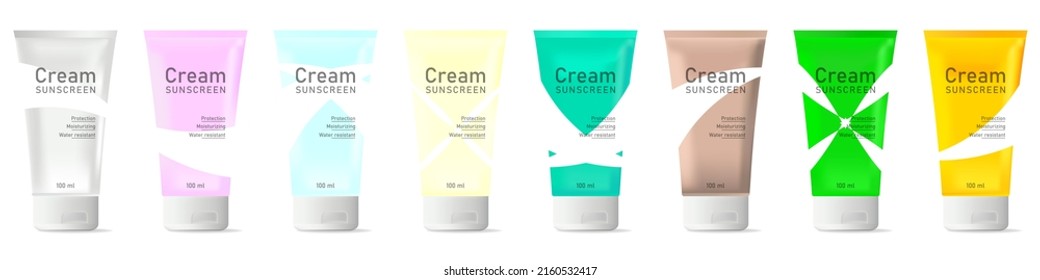 vector set of realistic tubes for cream