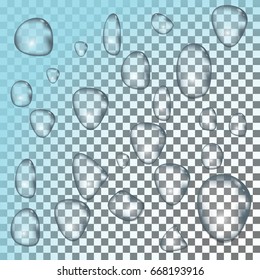 Vector set of realistic water droplets on the transparent background.