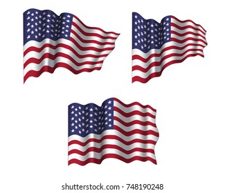 Vector set of realistic waving flags of USA. Template for Veterans Day, patriotic poster