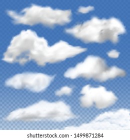 Vector Set of Realistic White Clouds. Template Isolated Design Elements. Weather Illustration