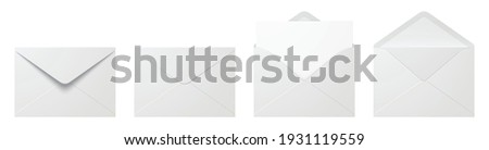 Vector set of realistic white envelopes in different positions. Folded and unfolded envelope mockup isolated on a white background.