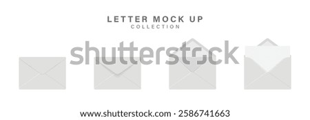 Vector set of realistic white envelopes in different positions. Folded and unfolded envelope mockup isolated on a white background.