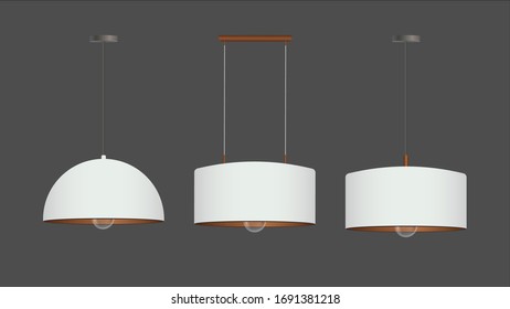 Conjunto de vectores de luces blancas realistas. Lámpara en el techo.