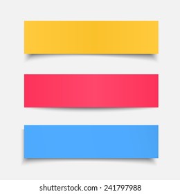 Vector set realistic yellow, magenta and blue color paper sheet ,banner with different shadow  isolated on a white background