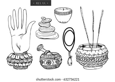 Vector set: recreation, yoga. Hand drawn