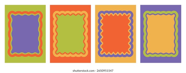 Vector set of rectangular backgrounds with wavy frames - abstract design elements for templates, banners, cards, invitations, posters, text boxes.