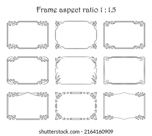 Vector set of rectangular frames with beautiful floral ornament. Elegant borders with flowers, swirls. Design and decoration of book pages, for business cards, greeting, wedding cards, invitations