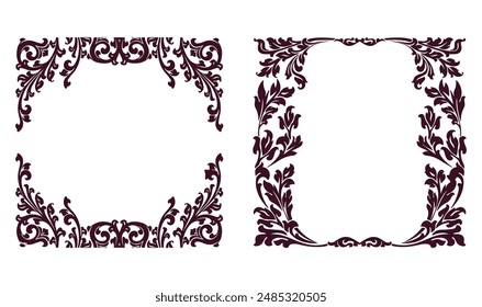 Vector set of rectangular frames with beautiful floral ornament