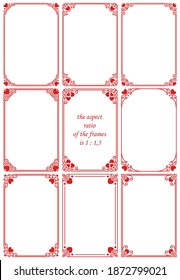 Vector set of rectangular frames in a modern and vintage style with hearts. Beautiful ornament, romantic patterns for design of Valentine's day card, invitation, banner, greeting, wedding card, cover