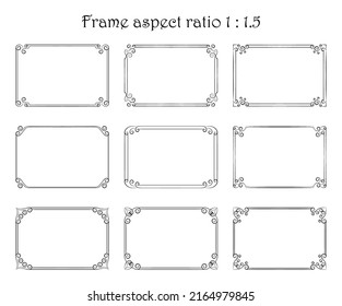 Vector set of rectangular frames with ornament in vintage style. Elegant borders with flourishes, swirls. Design and decoration of covers, for business cards, greeting, wedding cards, invitations