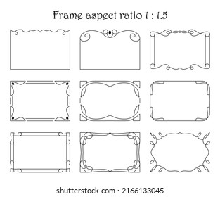 Vector set of rectangular frames with ornament in modern style. Elegant borders with flourishes, swirls. Design and decoration of covers, for business cards, greeting, wedding cards, invitations, menu