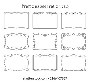 Vector set of rectangular frames with simple vintage ornament. Elegant borders with flourishes, swirls. Design and decoration of book pages, for business cards, greeting, wedding cards, invitations