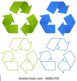 Vector set of recycling symbols. Isolated on a white.