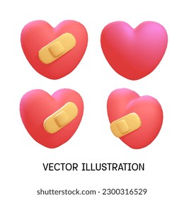 vector set of red 3d hearts isolated on a object icon concept isolated
