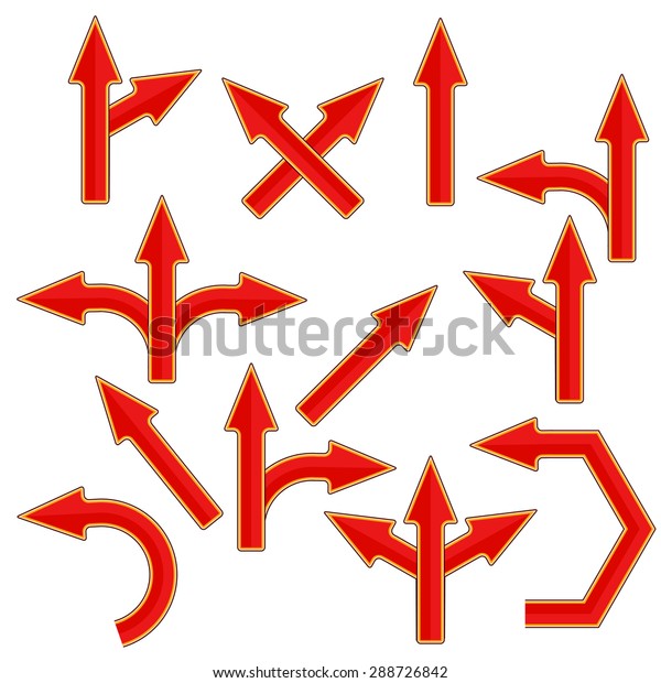 Vector Set\
of Red Arrows Isolated on White\
Background