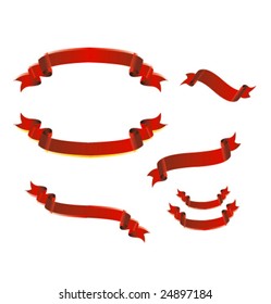 Vector set of red banners and a bow