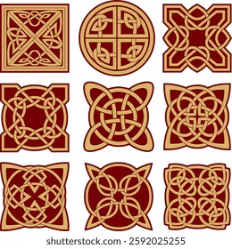 Vector set of red and black celtic knots. Ornament of ancient European peoples. The sign and symbol of the Irish, Scots, Britons, Franks.