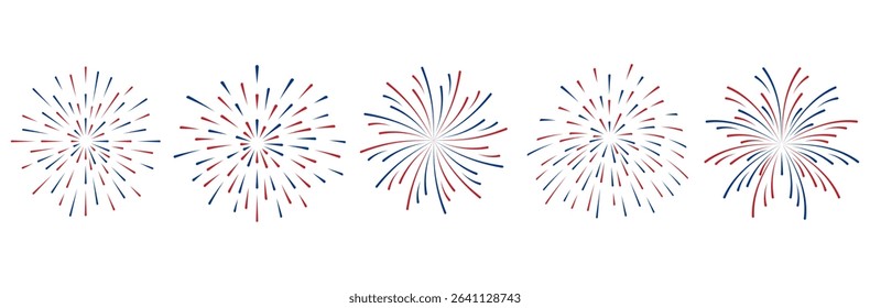 Vector set of red and blue fireworks for the 4th of July. Perfect for USA Independence Day posters, banners, wallpapers, and festive designs.