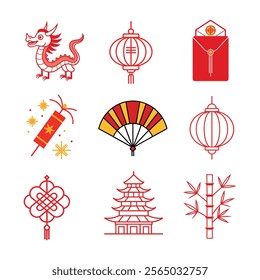 vector set of red Chines New Year icon