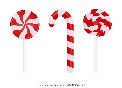 Vector set of red christmas striped lollipops