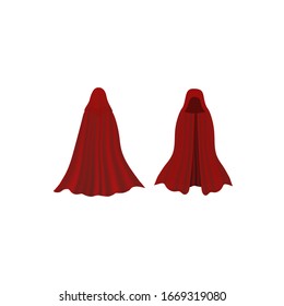 
Vector  set of red cloaks with hoods isolated on a white background.   Silk wrap mockup front and back view