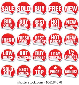 vector set of red discount and sale stickers and labels
