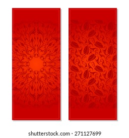 Vector set of red floral decorative background, template frame design for card, brochure, book, business card, postcard, wedding invitation, banner.