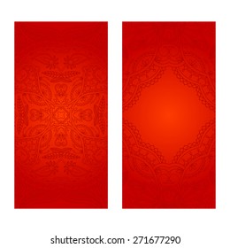Vector set of red floral decorative background, template frame design for card, brochure, book, business card, postcard, wedding invitation, banner.