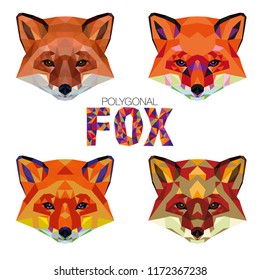 Vector set of red fox portrets in modern polygonal style.
