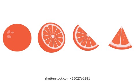 Vector set of red fresh grapefruits icon. Grapefruit fruits on white isolated background. Grapefruits vector slices collection