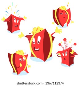 Vector set of red funny gift characters