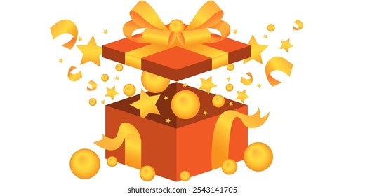 Conjunto de Vector de cajas de regalo rojas con cintas doradas aisladas sobre un fondo blanco. Caja de regalo sorpresa desplegada, Ilustración vectorial.