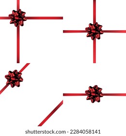Vector set of red gift wrapping decorative ribbons isolated on white background