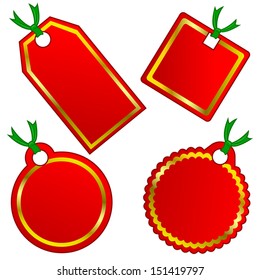 Vector set of red and gold christmas labels with green ribbon. For ChristmasÂ or New Year. 