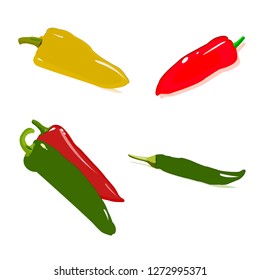 Vector set of red, green, and yellow hot peppers