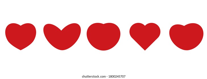vector set of red hearts of different shapes