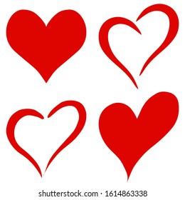 Vector set of red hearts icons isolated on white background