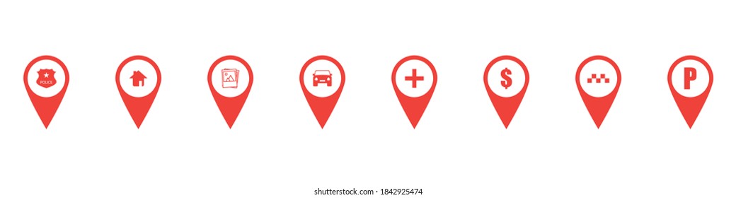 vector set of red icons with GPS dots