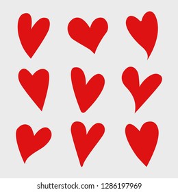 Vector set of red isolated hearts icons. Valentine's day design elements