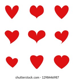 Vector set of red isolated hearts icons on white background. Valentine's day design elements