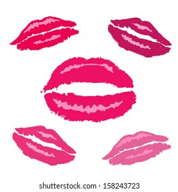 vector set of red kisses isolated on white background