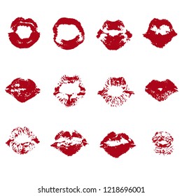 Vector set of red lips prints . Isolated on white elements for romantic , wedding or saint valentine design.