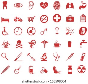 Vector set of red medical icons