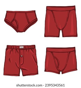 Vector Set of Red Mens Underwear. Different types of Underclothing. svg