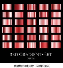 Vector set of red metal gradients. Collection of design gradation swatches