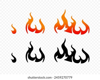 Juego de Vector de llamas de fuego naranja rojo y silueta negra