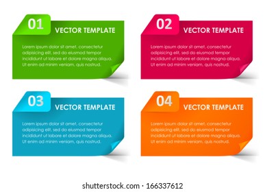 Vector set of red paper progress backgrounds. 1; 2; 3; 4 infographic with label; sticker; title